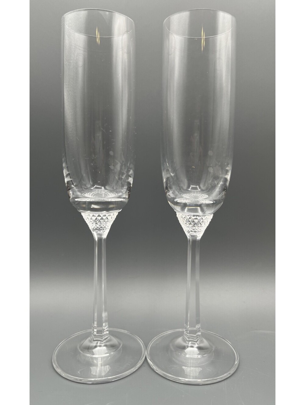 Villeroy & Boch Octavie Crystal Champagne Toasting Flutes Diamond Stem Set Of 2